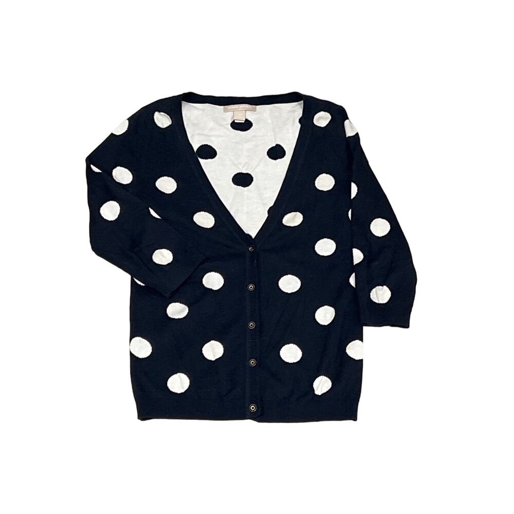 Banana Republic Navy White Polka Dot Cardigan Women's XS Preppy KB147